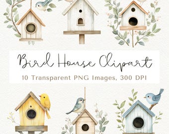 Whimsical Birdhouse Clipart: Spring Flower PNG Images (Digital Download)