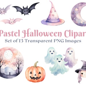 Pastel Halloween Clipart, Clipart Halloween, Pastel Clipart, Ghost Clipart, Watercolor Clipart, Cute Halloween, Pink Halloween Graphics