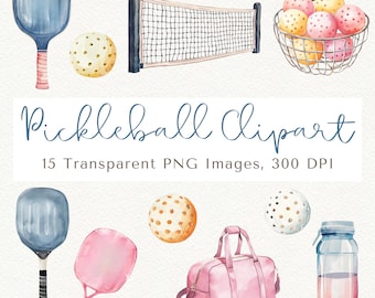 Conjunto de imágenes prediseñadas de Pickleball: Gráficos deportivos, paleta y pelota PNG (descarga digital)