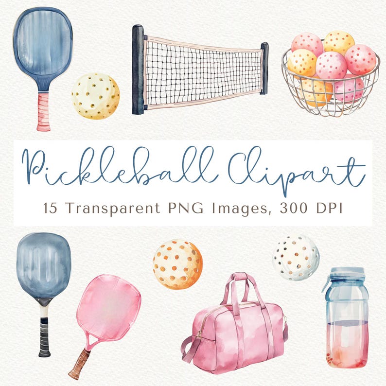 Pickleball Clipart Set: Sports Graphics, Paddle & Ball PNG (Digital Download) image 1
