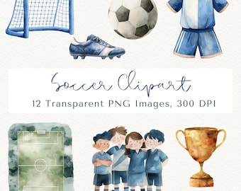 Blue Soccer Clipart: Team, Ball, Trophy (Digital Download)