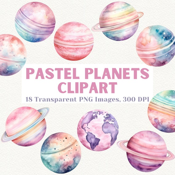 Pastel Planets Clipart: Watercolor Solar System PNG (Digital Download)