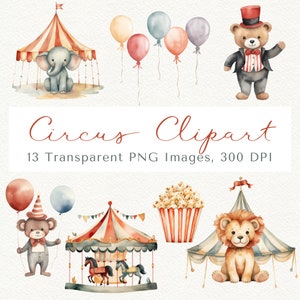 Circus Clipart, Watercolor Circus PNG, Circus Animals Clipart, Watercolor Clipart, Circus Tent PNG, Cute Circus Clipart, Carnival Clipart