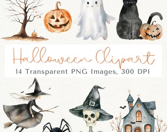 Halloween Clipart-paket, Häxa, Pumpa, Katt (PNG)