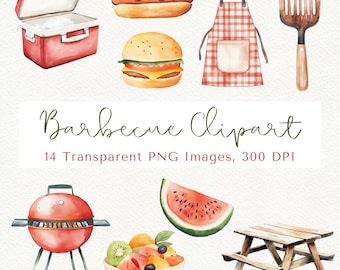 Conjunto de imágenes prediseñadas de parrilla para barbacoa, comida de picnic de verano PNG (300 DPI)