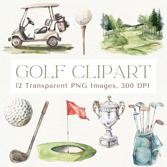 Watercolor Golf Clipart: Sports PNG Images (300 DPI)
