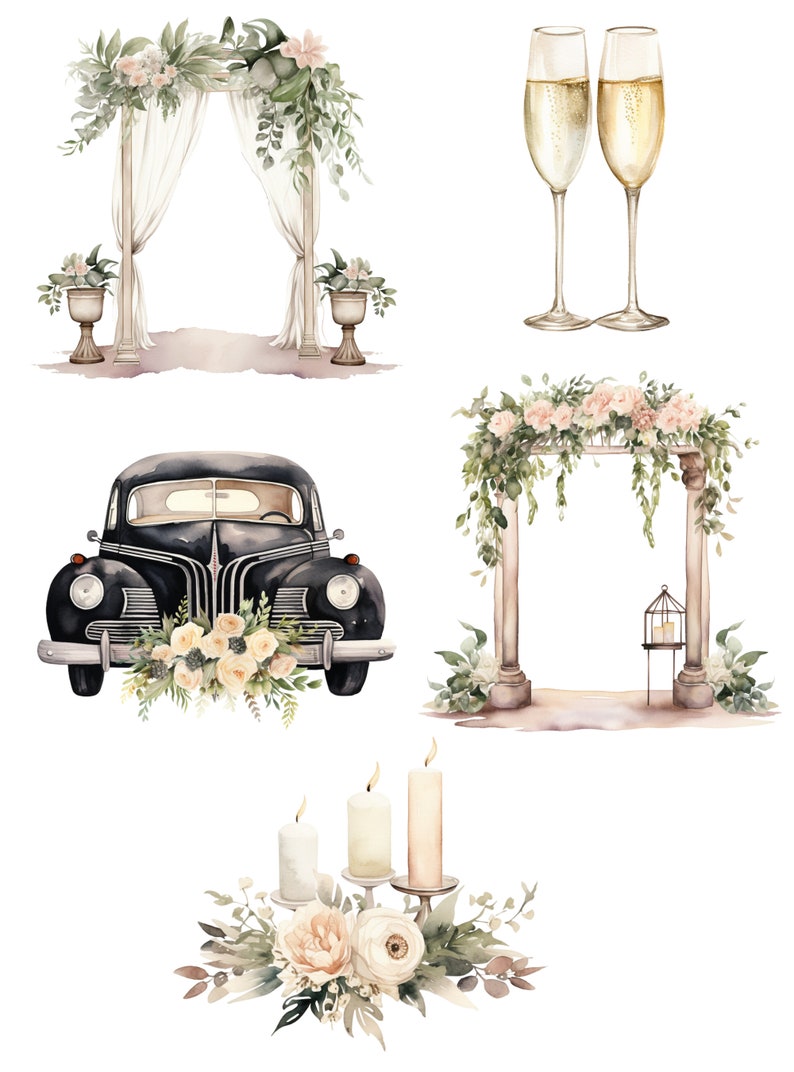 Wedding Timeline Clipart, Watercolor Wedding Clipart, Wedding PNG, Wedding Day Clipart, Clipart Wedding Elements, Wedding Cake Clipart image 5