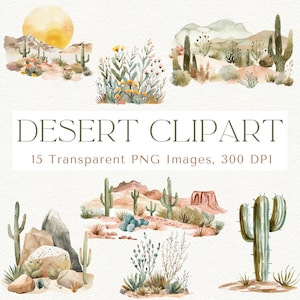 Clipart do deserto, clipart do deserto Boho, clipart de cacto, PNG de cacto, PNG de deserto, paisagem do deserto, clipart de cactos, gráficos de cacto, PNG ocidental