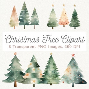 Kerstboom clipart, retro kerstboom clipart, kerstboom PNG, winter clipart, kerst PNG, pijnboom PNG, aquarel boom