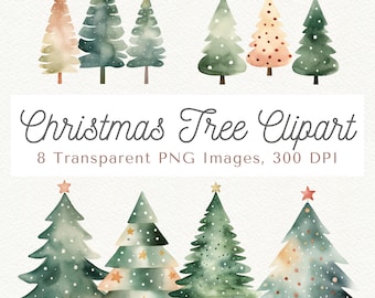 Watercolor Christmas Tree Clipart: Retro Pine Tree PNG (Digital Download)