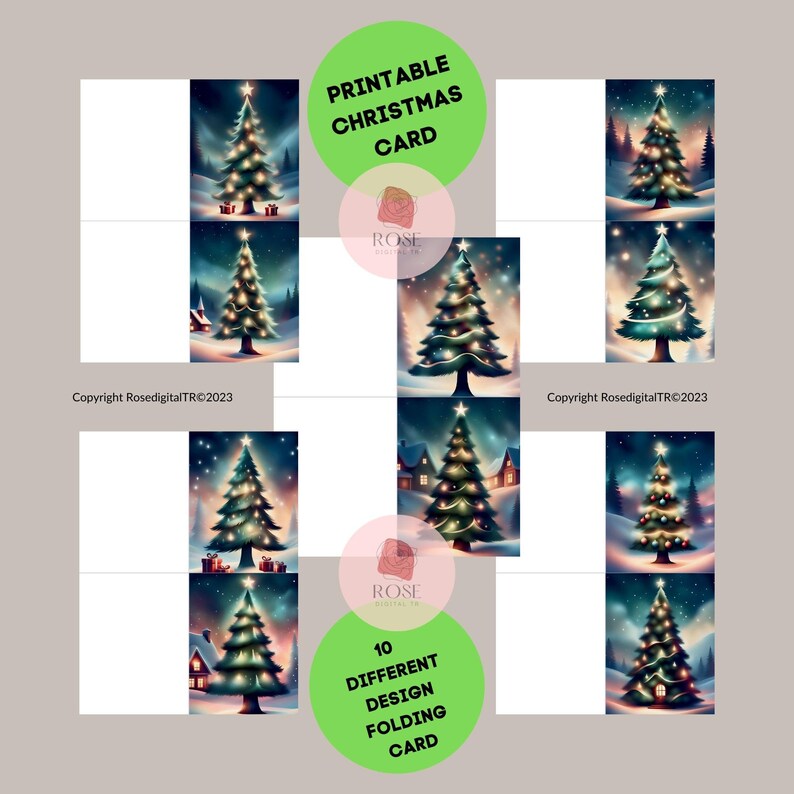 Printable Christmas Tree Cards Digital Download 10 Christmas - Etsy