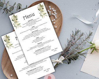 Elegant, Stylish, Roses, Orchids and Pearls, Wedding Menu, Wedding Menu Template, Printable Wedding Menu, Editing with CANVA