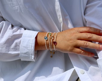 Moonstone beaded bracelet with crystal of your choice | Handmade high quality gold filled jewelry