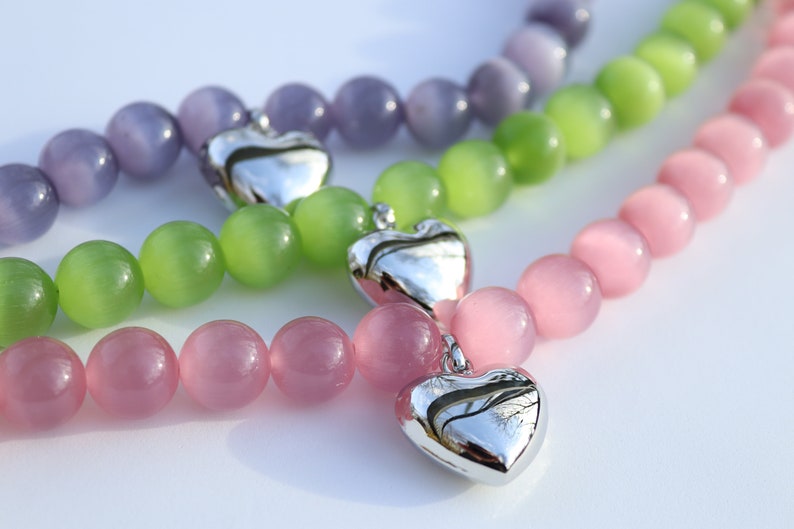 Cat eye necklace with heart pendant High quality handmade jewelry zdjęcie 1