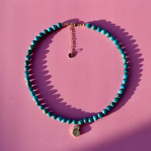 African Turquoise Necklace: Gold Shell Pendant, Boho Coastal Jewelry