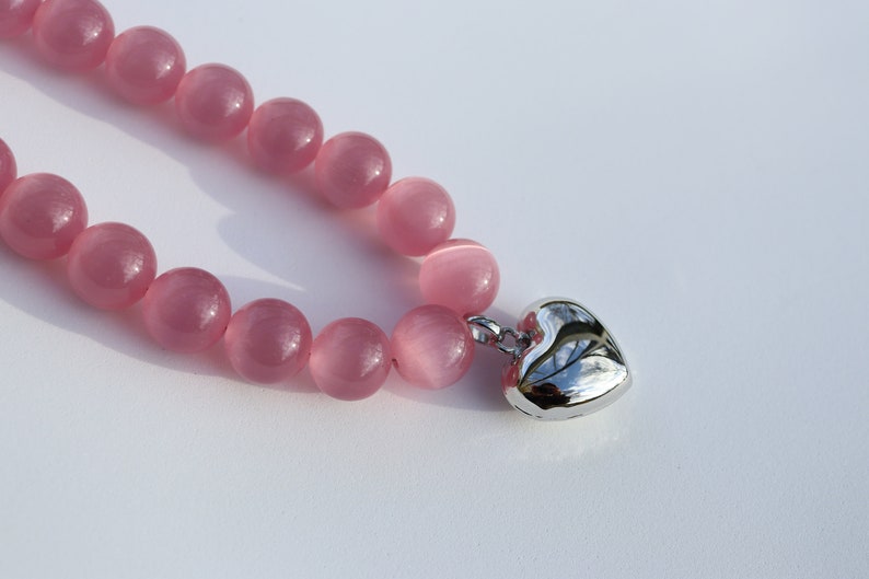Cat eye necklace with heart pendant High quality handmade jewelry zdjęcie 10