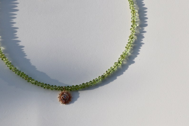 Peridot necklace with sun shape pendant More options: Amethyst High quality handmade jewelry image 2