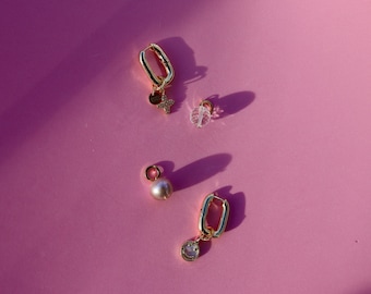 Hoop earrings with 4 various detachable charms, hoops with charms, trendy hoops, gold plated hoop earrings, hoop charms