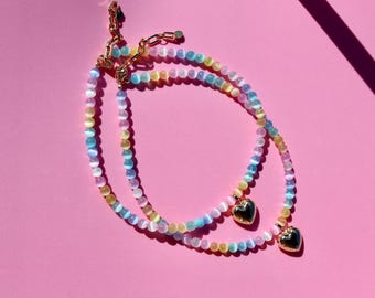 Rainbow Calcite Necklace: Gold Heart Pendant, Handmade Jewelry