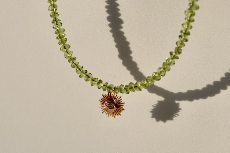 Peridot necklace with sun shape pendant More options: Amethyst High quality handmade jewelry image 3