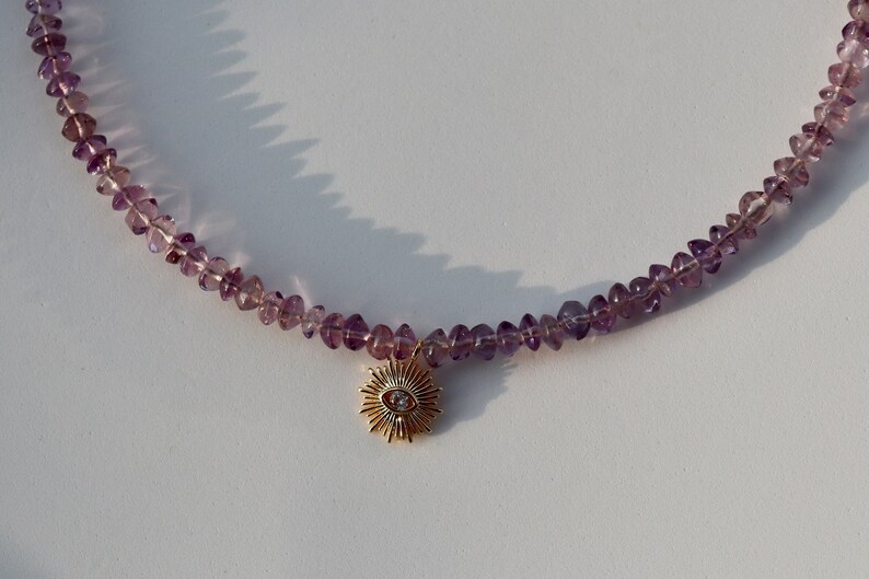 Peridot necklace with sun shape pendant More options: Amethyst High quality handmade jewelry image 9