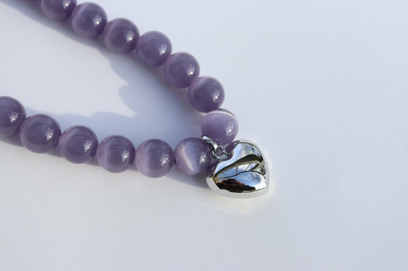 Cat eye necklace with heart pendant High quality handmade jewelry zdjęcie 9