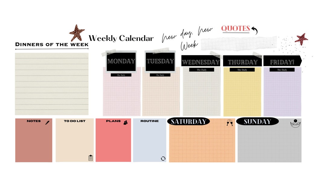 Printable Aesthetic Calendar weekly - Etsy