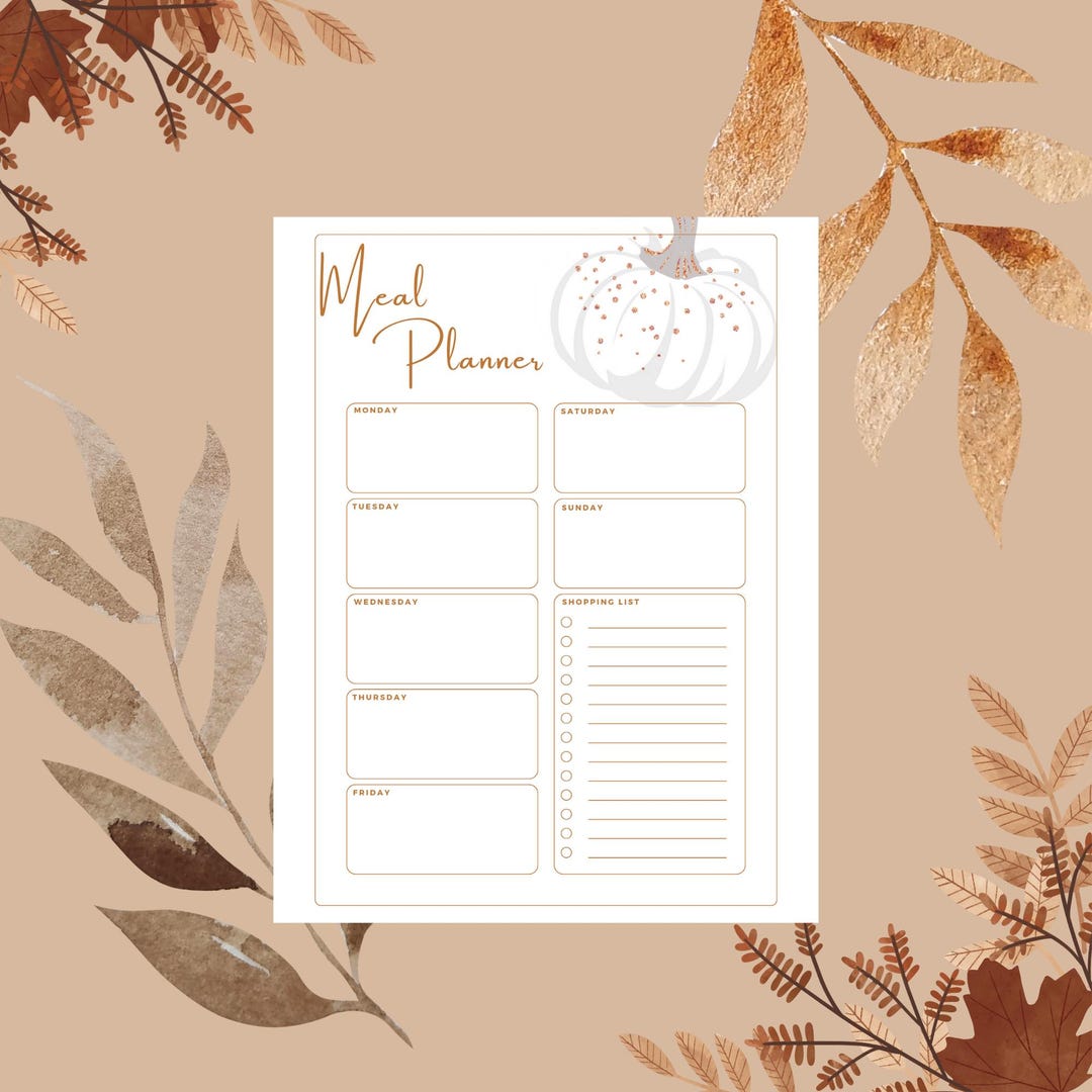 Boho Printable Weekly Meal Planner Simple Pumpkin Neutral Weekly ...