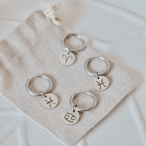 Personalized Earrings With Zodiac Sign | Celestial and Mystic Hoops | Horoscope Charm Earrings | Magical and Spiritual Jewelry