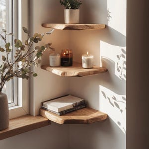 Floating corner shelves reclaimed nursery decor shelf decor bookshelves live edge shelves walnut shelves farmhouse decor housewarming gift
