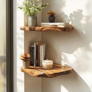 Solid wood floating corner shelves nursery decor shelf decor bookshelves live edge shelves walnut shelves farmhouse decor housewarming gift