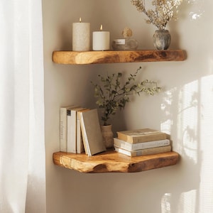Floating corner shelves nursery decor shelf decor bookshelves live edge shelves walnut shelves farmhouse decor housewarming gift