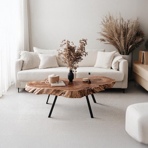 Farmhouse round coffee table rustic solid wood table modern edge table reclaimed wood side table living room table living room decor
