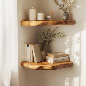 Rustic nursery decor shelf decor floating corner shelves bookshelves live edge shelves walnut shelves farmhouse decor housewarming gift