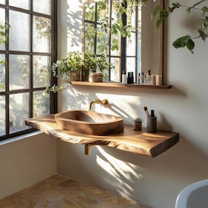 Rustic Corner Vanity Shelf Handmade Live Edge Bathroom Shelf Wall Mounted Brackets Farmhouse Bathroom Decor Housewarming Gift