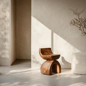 Handcrafted solid wood chair mid century accent chair rustic reading nook chair patio wooden chair farmhouse armchair for living room