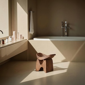 Rustic Side Table Water Resistant Rustproof Hardware Solid Teak Shower Bath Spa Foot Stool Wood Shower Seat for Indoor UseBathroom Decor