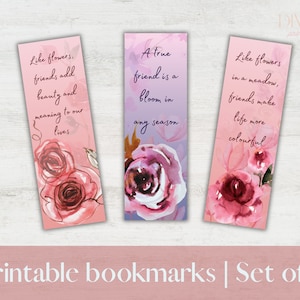 Friendship quotes printable bookmarks, downloadable PDF containing 3 bookmarks to print, perfect gift for a book loving friend