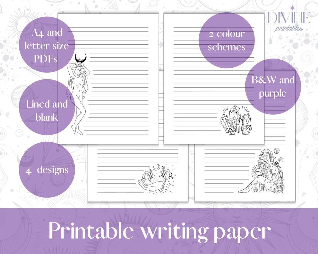 Printable Mystical Design Paper, US Letter, A4, Lined and Blank Writing ...