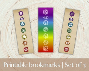 Set von 3 druckbaren Chakra-Lesezeichen, herunterladbare PDF-Datei mit 3 Designs zum Drucken zu Hause, tolles Geschenk für Buchliebhaber