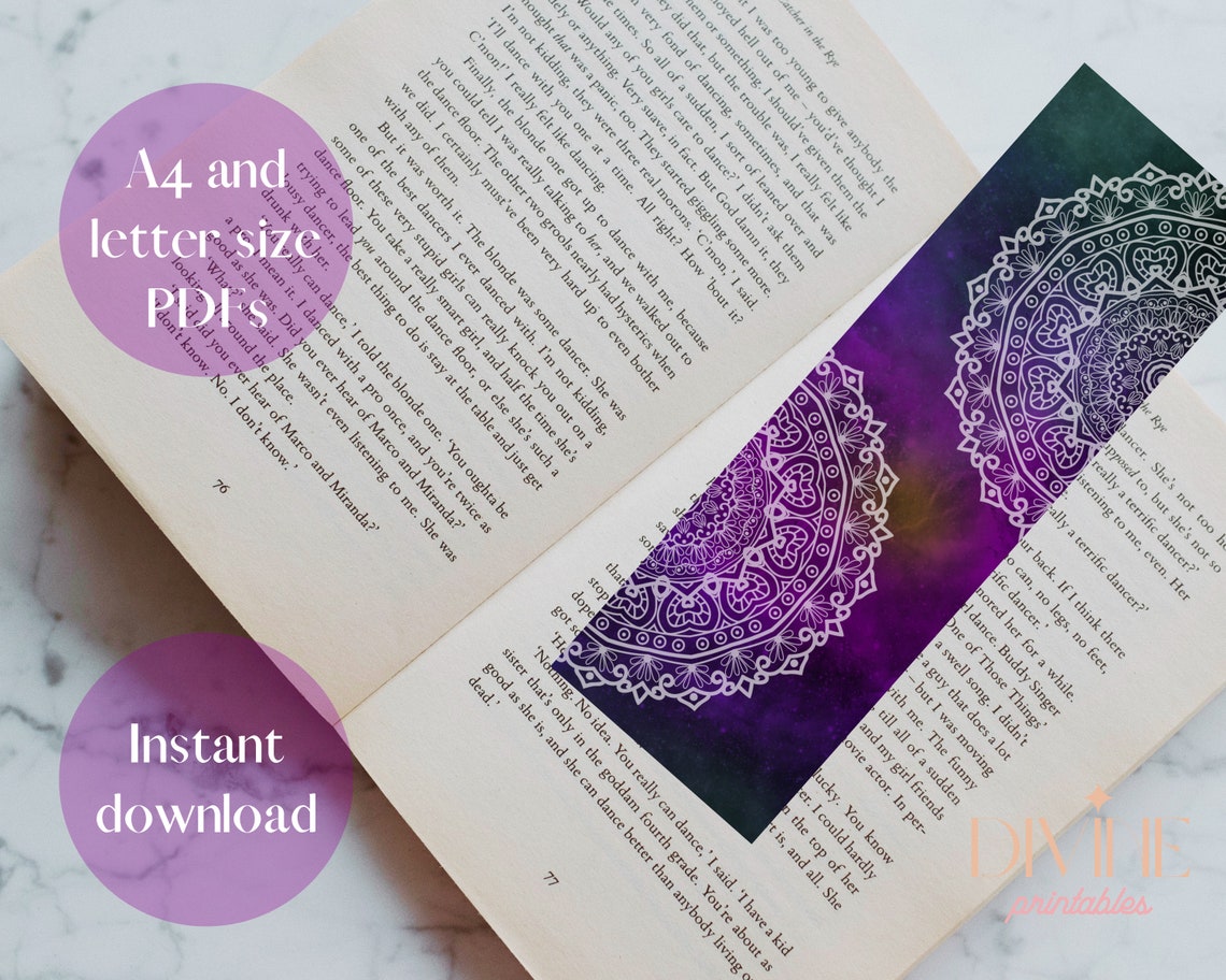 5 Printable Galaxy Mandala Bookmarks, Downloadable PDF Piles Containing ...