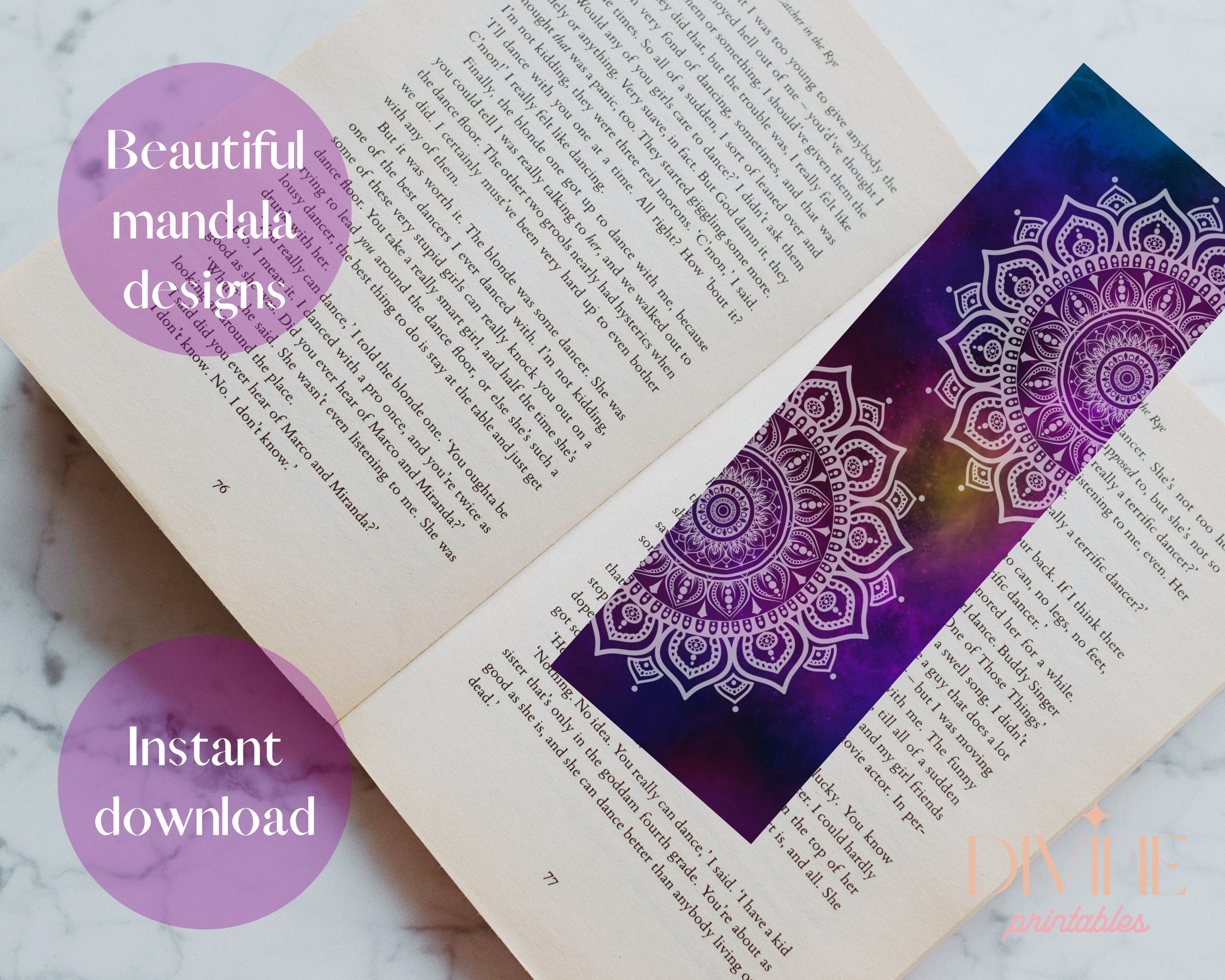 5 Printable Galaxy Mandala Bookmarks, Downloadable PDF Piles Containing ...