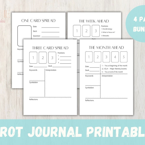 Printable Tarot Journal Sheets - 4 downloadable PDF pages to allow you to record your tarot card readings