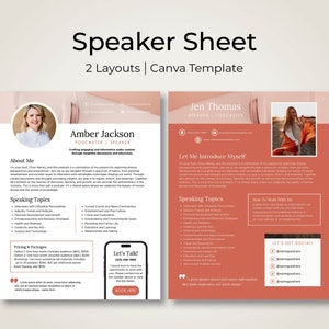 Speaker One Sheet Template: Canva Media Kit (Digital Download)