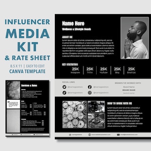 Modèle canva de kit média de 2 pages, kit média Instagram, modèle de fiche de tarification pour les influenceurs, kit de presse de blogueur, modèle Instagram Facebook Tiktok