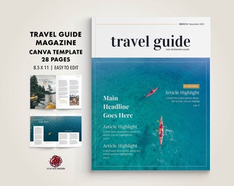 Travel Magazine Template: 28 Page Canva Layout (Digital Download)