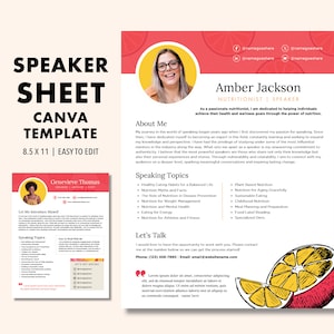 Speaker One Sheet, Speaker Sheet Canva Template, Professional Speaker Sheet, Coach Profile, Keynote Speaker Kit, Professional Speaker Sheet