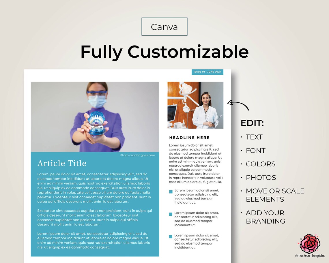 Dental Office Newsletter Template Editable Canva Layout (8.5x11) Etsy