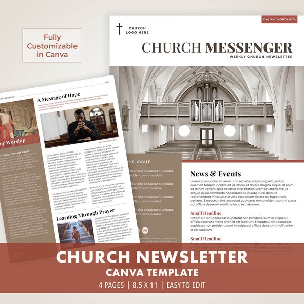 Editable Church Newsletter Template, Canva Newsletter Template, Religious Flyer, Church News Bulletin Template, Parish Digital Newsletter