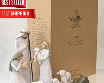 Willow Tree Nativity Set 6 Piece 26005 Sculpted Hand-Painted, Nativity Figurine Set for Christmas Decoration, Nativity Scene, Xmas Gifts